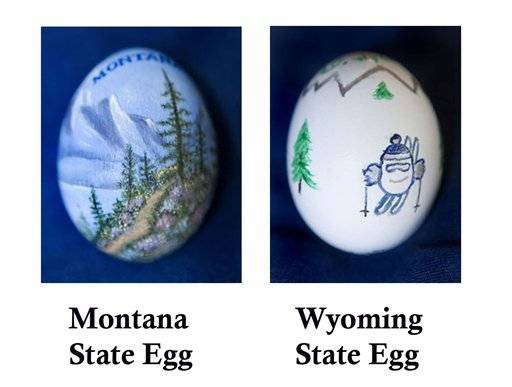 In these photos taken in 2007 in Washington D.C., downloaded from the White
House Web site, the Montana State Easter Egg, decorated by artist Jill Hodges of
Billings, is shown at left, while the Wyoming State Easter Egg decorated by
Philip M. LeDonne  of Elmhurst, Ill. is shown at right. The White House this
week unveiled its 2007 Easter Egg  Collection, showing eggs representing each...